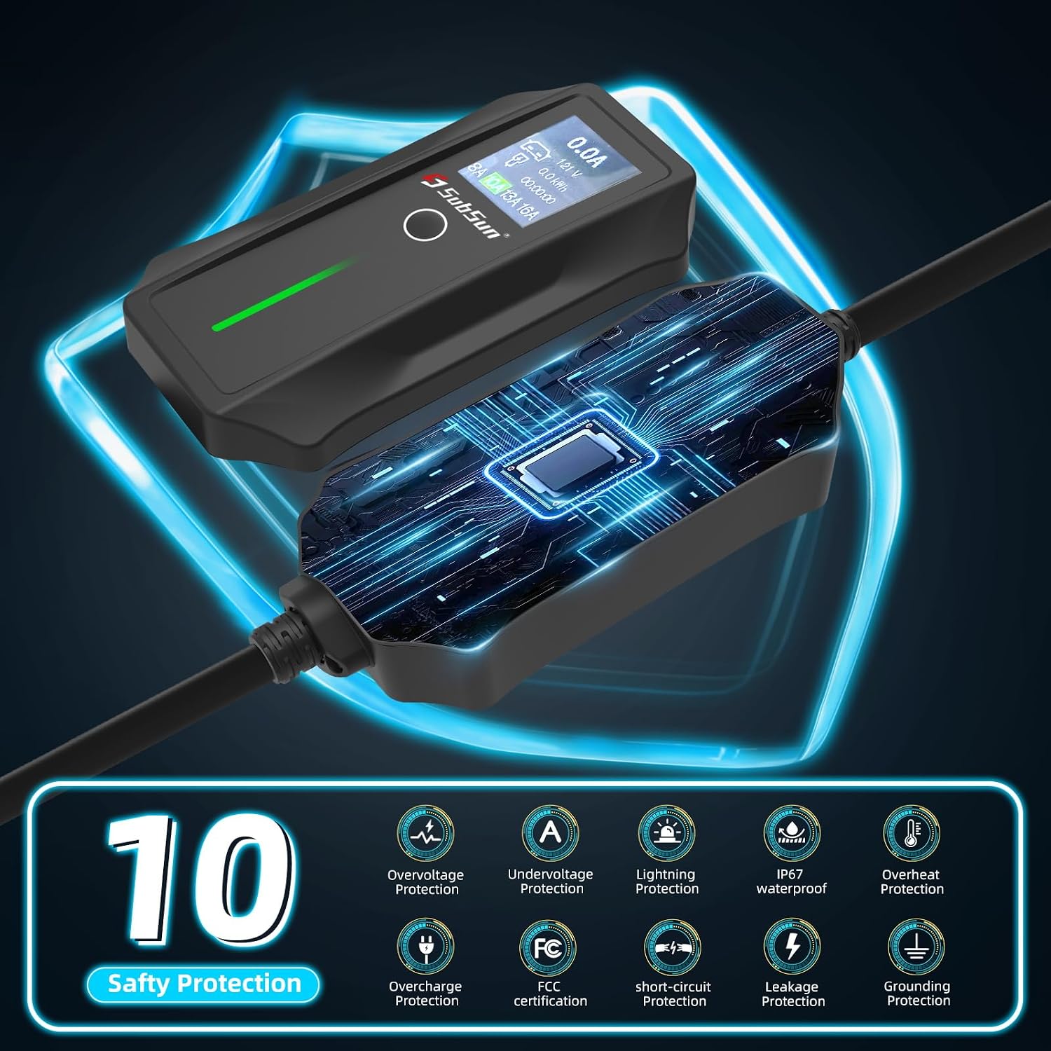 SubSun Portable EV Charger Level 1 Level 2 (16A, 110V/240V) User